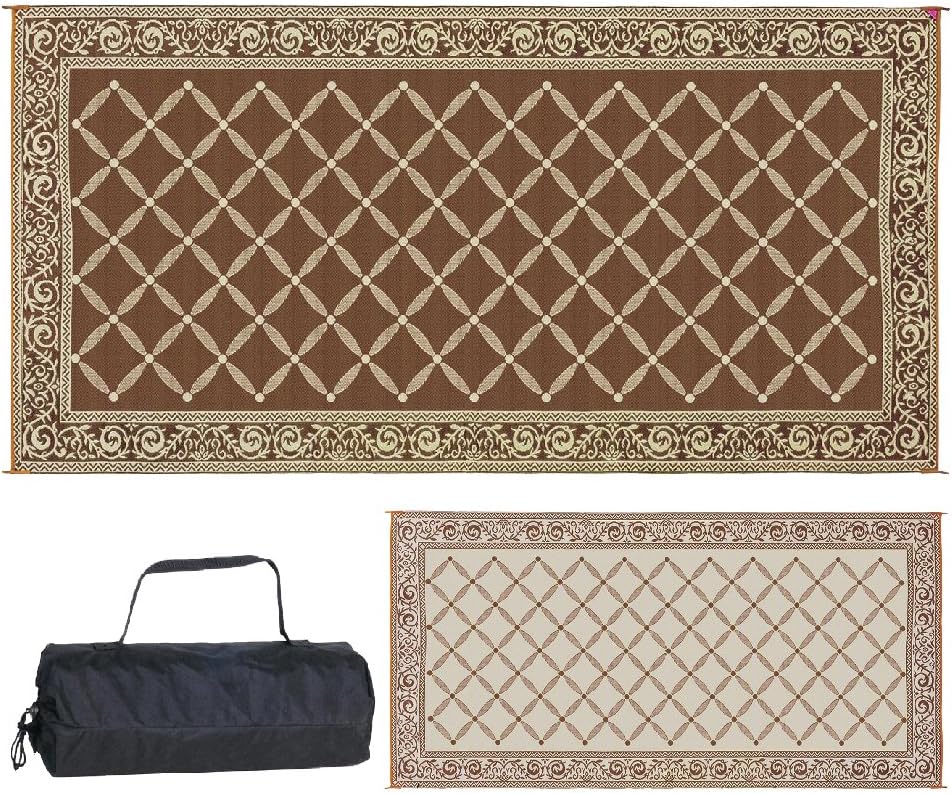 Stylish Camping L118187WL 8-feet by 18-feet LED Illuminated Patio Mat - Outdoor Patio Brown/Beige RV Camping Mat