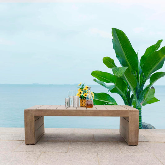 SAFAVIEH Couture Outdoor Collection Santiago Natural Solid Wood Coffee Table