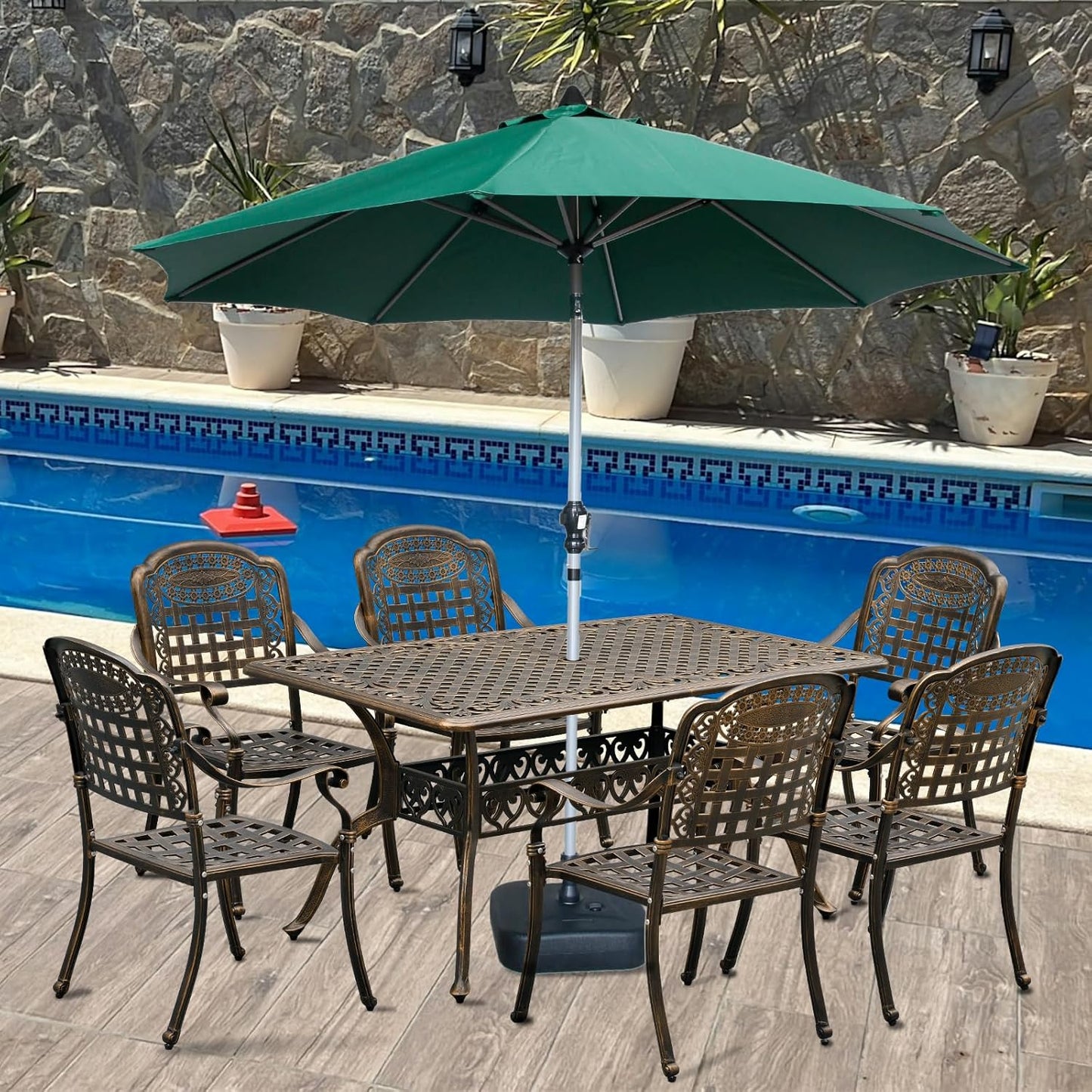 60" Large Outdoor cast Aluminum Patio Dining Table, Rectangular Outdoor Bistro Dining Table for 6 Person, for Garden (Bronze, Rectangle 60")