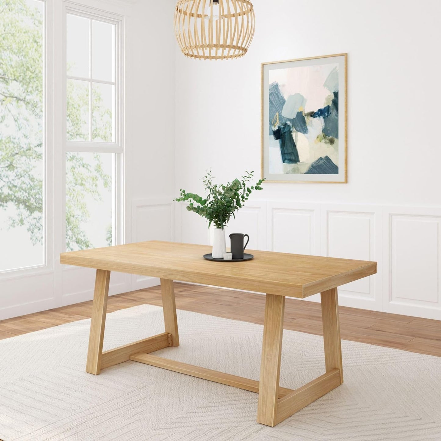 Plank+Beam 60 Inch Farmhouse Dining Bench, Solid Wood Entryway Bench, Wooden Outdoor Bench, Kitchen Dining Seat, Dining Room, Home Office, Living Room Furniture, Easy Assembly, Pecan Wirebrush