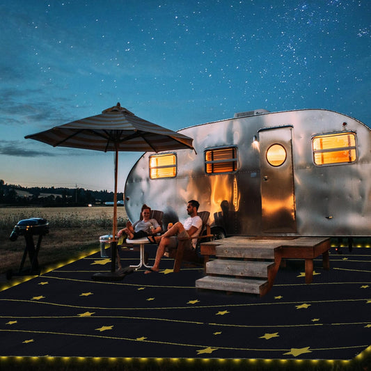 Boulder Bee LED Outdoor Rugs, Plastic Straw Rug Glow in The Night, Waterproof Outdoor Camping Rugs, Quick Drying Picnic Rug, Sand Free Reversible Beach Mats, 9 x 12 Feet