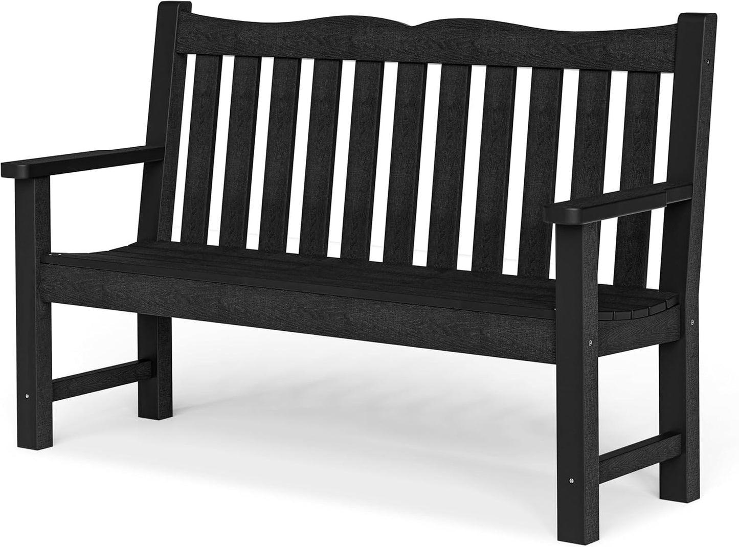 Outdoor Bench, 2-Person Poly Lumber Garden Bench, All-Weather Outside Bench with 800 lbs Weight Capacity, Never Rot or Fade, Looks Like Real Wood, Teak