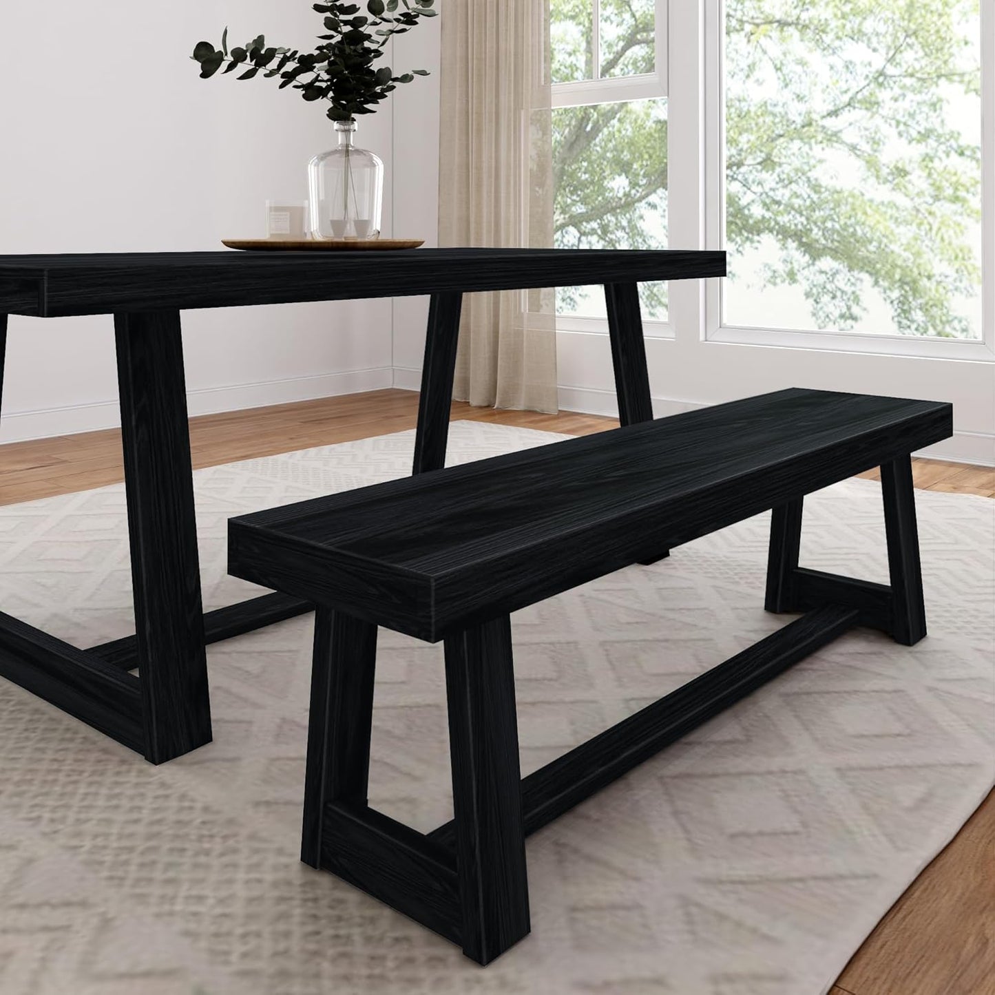 Plank+Beam 60 Inch Farmhouse Dining Bench, Solid Wood Entryway Bench, Wooden Outdoor Bench, Kitchen Dining Seat, Dining Room, Home Office, Living Room Furniture, Easy Assembly, Pecan Wirebrush