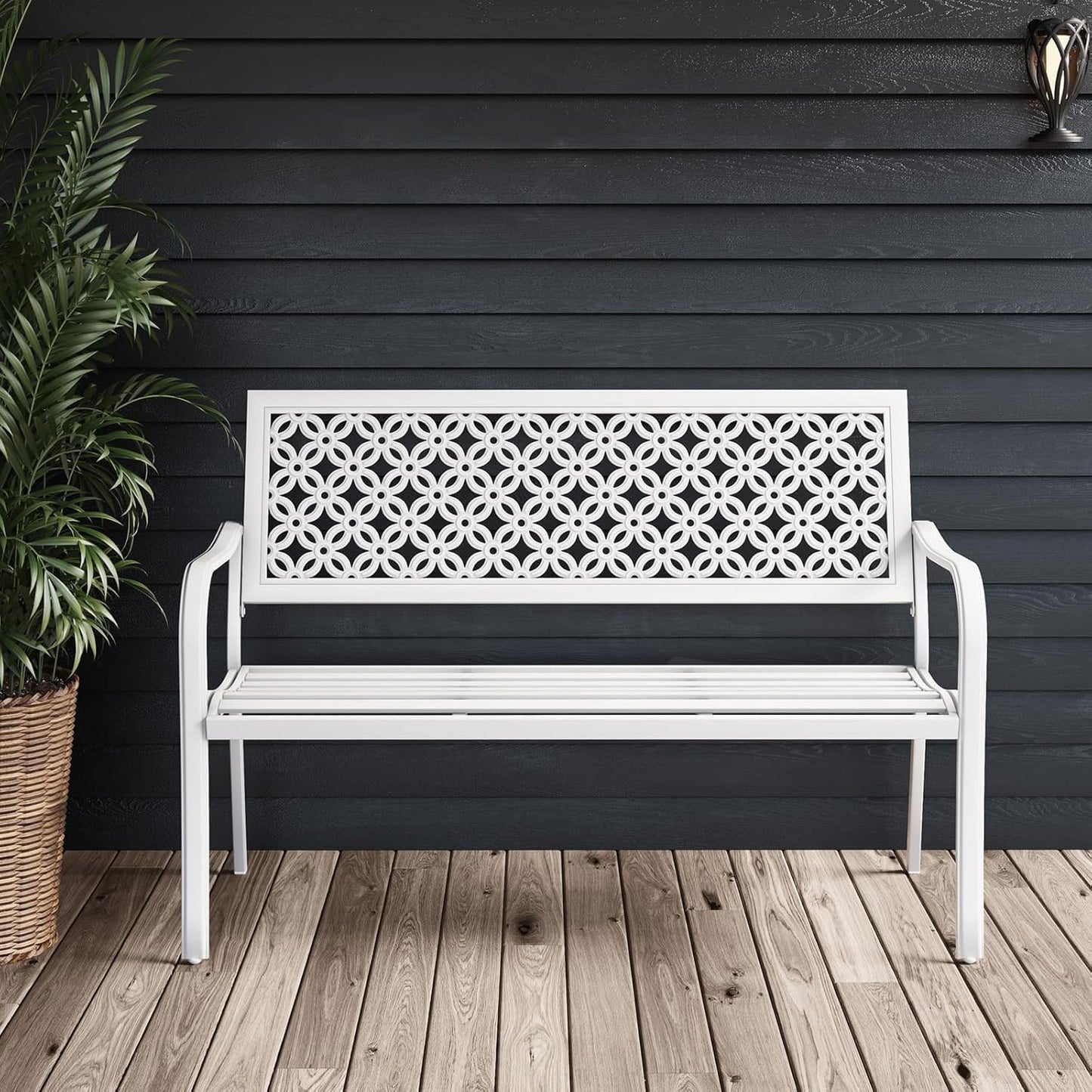 Grand patio 52" Farmhouse Outdoor Bench, Garden Benches with Anti-Rust Aluminum Powder Coated Frame, Faux Wood Grain Finish Frame Patio Bench for Front Porch, Northwoods Brown