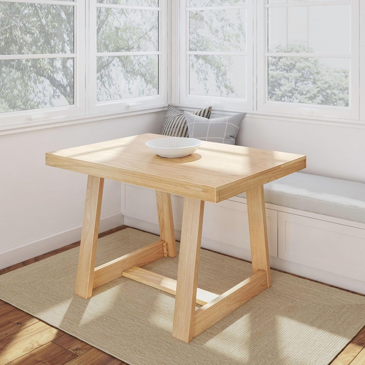 Plank+Beam 60 Inch Farmhouse Dining Bench, Solid Wood Entryway Bench, Wooden Outdoor Bench, Kitchen Dining Seat, Dining Room, Home Office, Living Room Furniture, Easy Assembly, Pecan Wirebrush