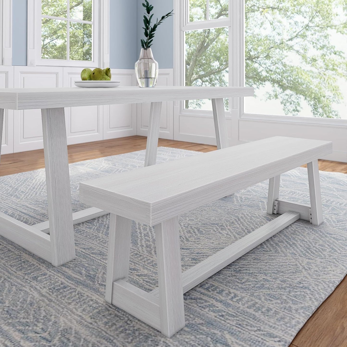 Plank+Beam 60 Inch Farmhouse Dining Bench, Solid Wood Entryway Bench, Wooden Outdoor Bench, Kitchen Dining Seat, Dining Room, Home Office, Living Room Furniture, Easy Assembly, Pecan Wirebrush