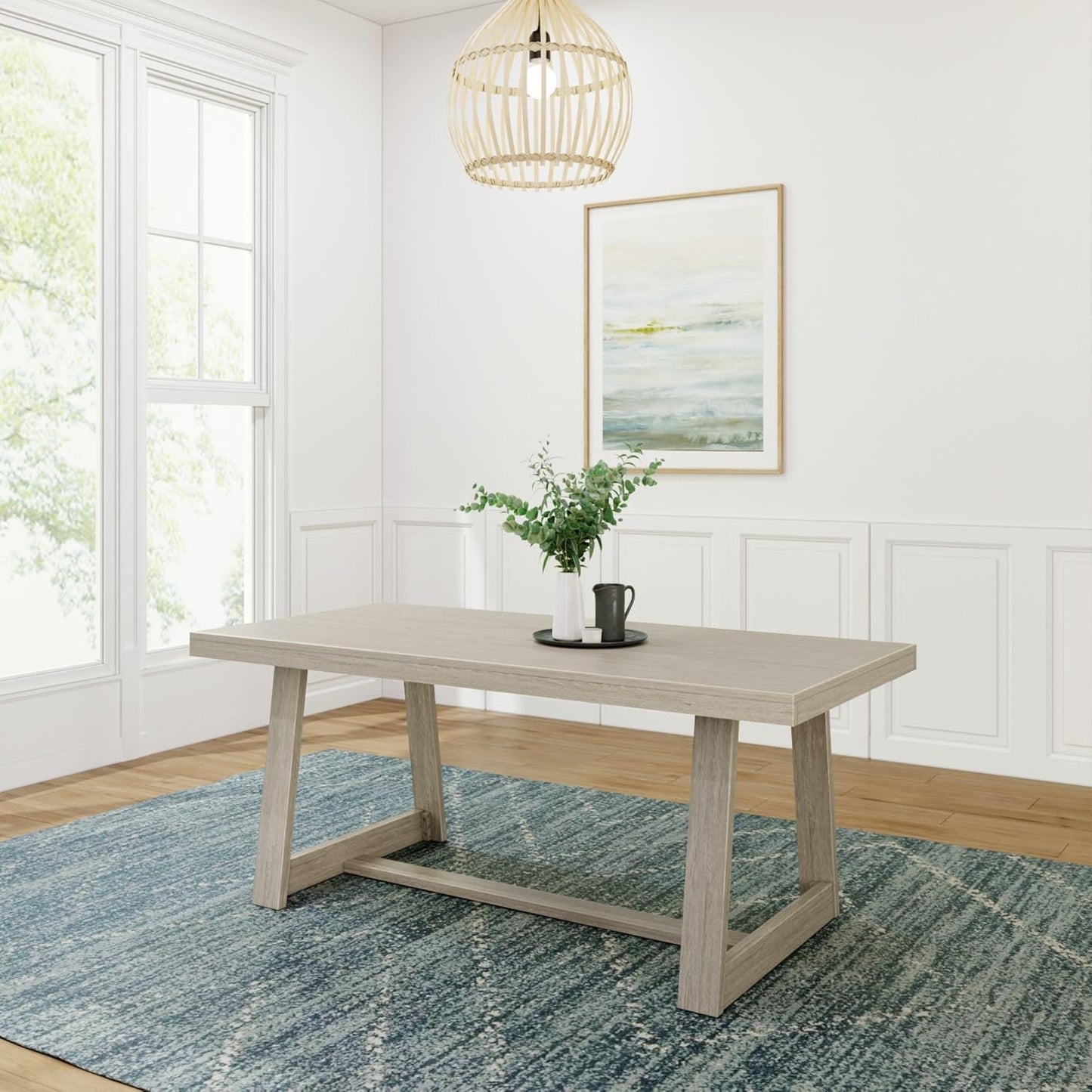 Plank+Beam 60 Inch Farmhouse Dining Bench, Solid Wood Entryway Bench, Wooden Outdoor Bench, Kitchen Dining Seat, Dining Room, Home Office, Living Room Furniture, Easy Assembly, Pecan Wirebrush
