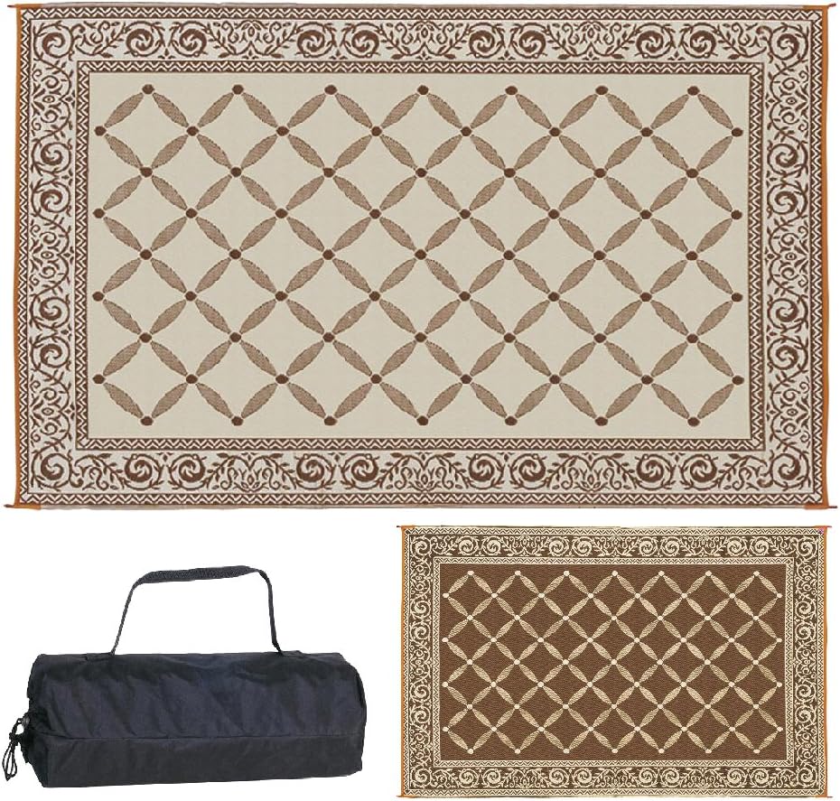 Stylish Camping L118187WL 8-feet by 18-feet LED Illuminated Patio Mat - Outdoor Patio Brown/Beige RV Camping Mat