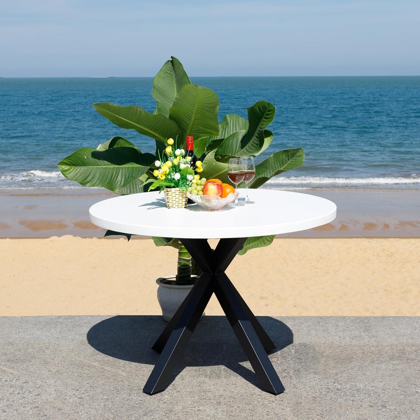 SAFAVIEH Outdoor Collection Saxon Light Grey Steel Round Accent Table