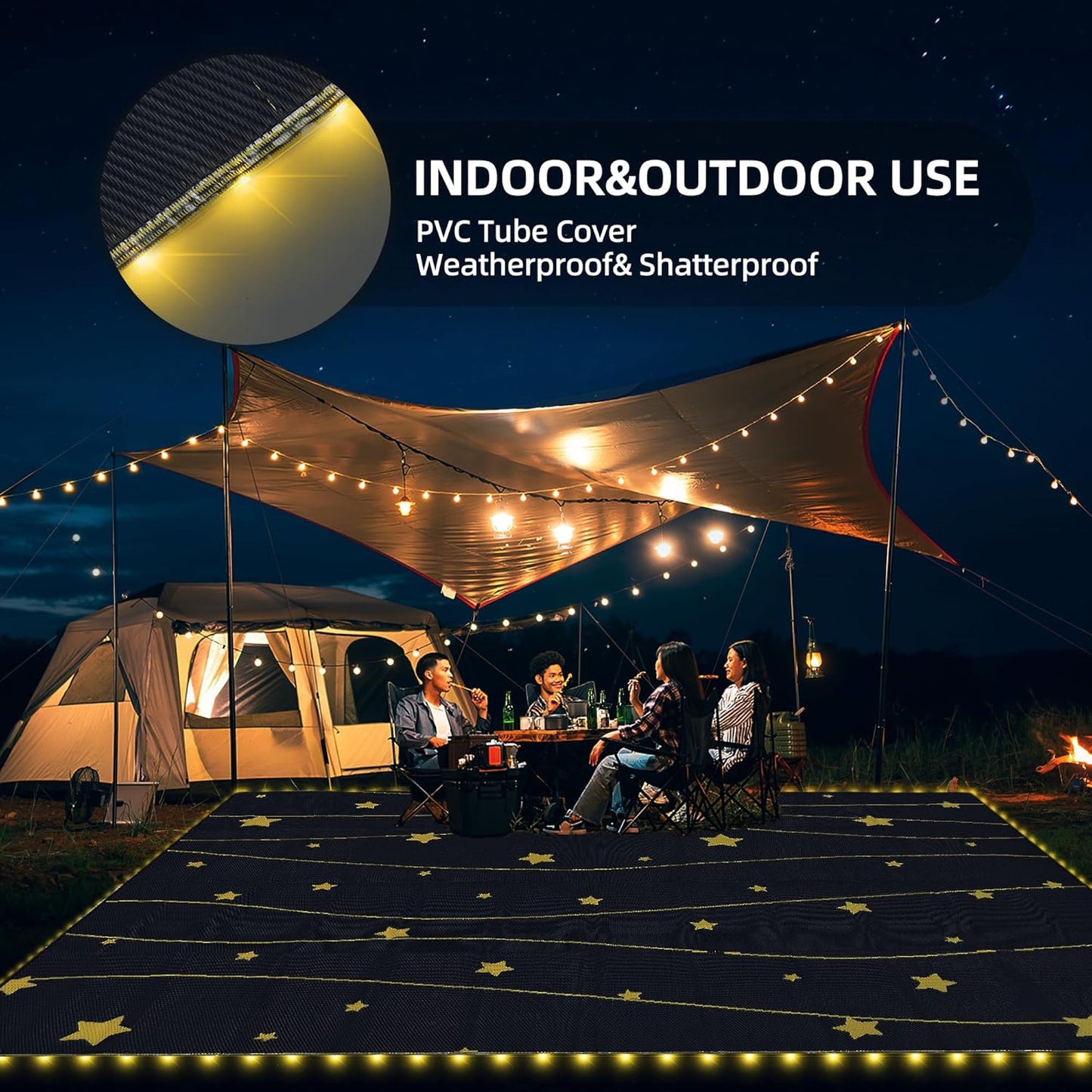 Boulder Bee LED Outdoor Rugs, Plastic Straw Rug Glow in The Night, Waterproof Outdoor Camping Rugs, Quick Drying Picnic Rug, Sand Free Reversible Beach Mats, 9 x 12 Feet
