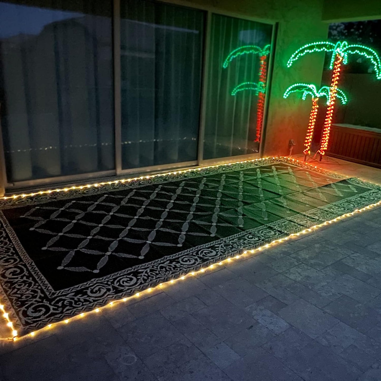 Stylish Camping L118187WL 8-feet by 18-feet LED Illuminated Patio Mat - Outdoor Patio Brown/Beige RV Camping Mat