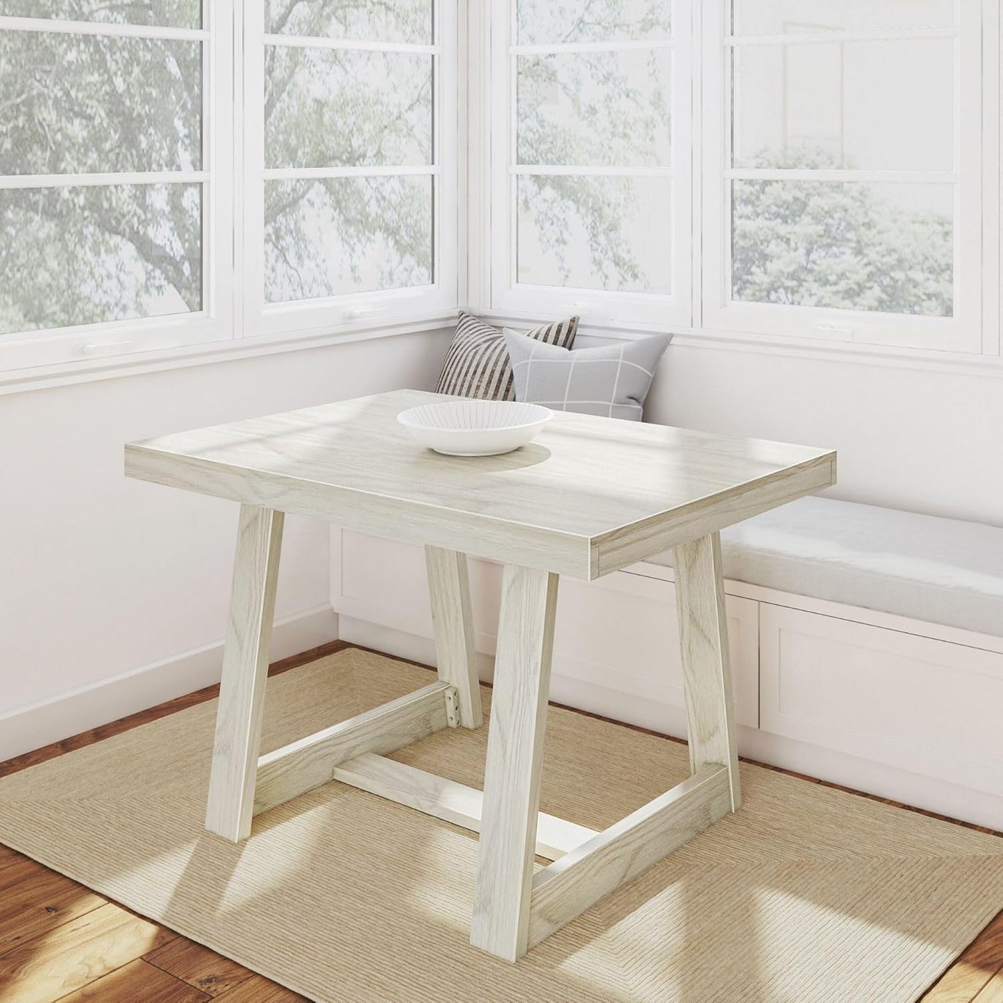 Plank+Beam 60 Inch Farmhouse Dining Bench, Solid Wood Entryway Bench, Wooden Outdoor Bench, Kitchen Dining Seat, Dining Room, Home Office, Living Room Furniture, Easy Assembly, Pecan Wirebrush