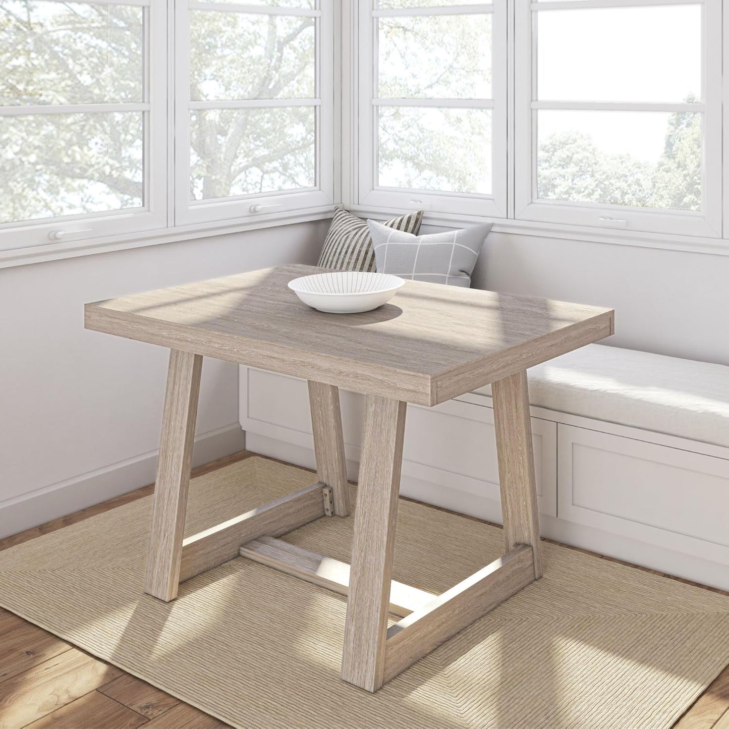 Plank+Beam 60 Inch Farmhouse Dining Bench, Solid Wood Entryway Bench, Wooden Outdoor Bench, Kitchen Dining Seat, Dining Room, Home Office, Living Room Furniture, Easy Assembly, Pecan Wirebrush