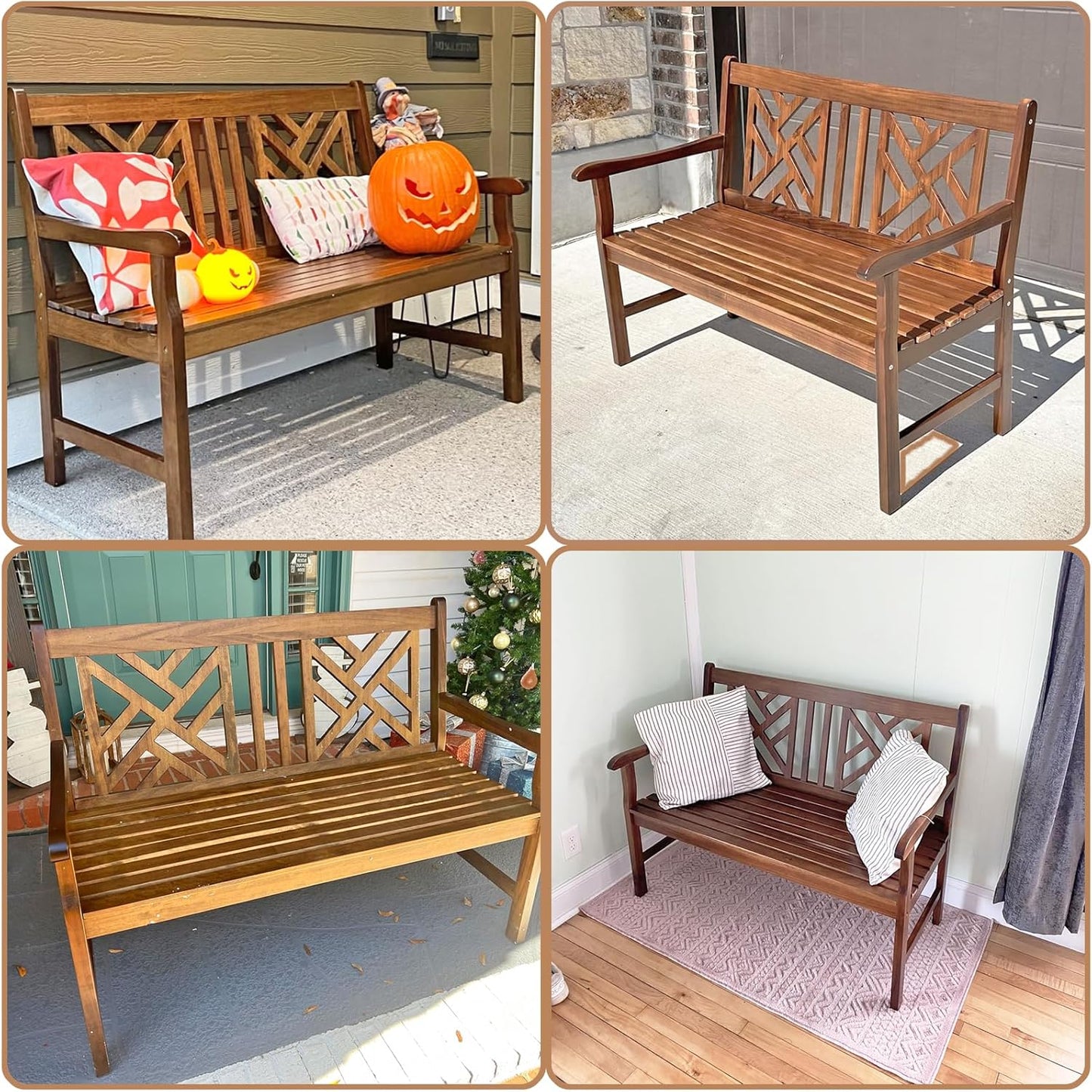 Sophia & William Outdoor Bench Garden Bench Wood 47", Patio Dining Bench Weatherproof with Back, Wooden Park Front Porch Benches for Outside, Rustic Poplar Wood Bench Long Narrow Clearance
