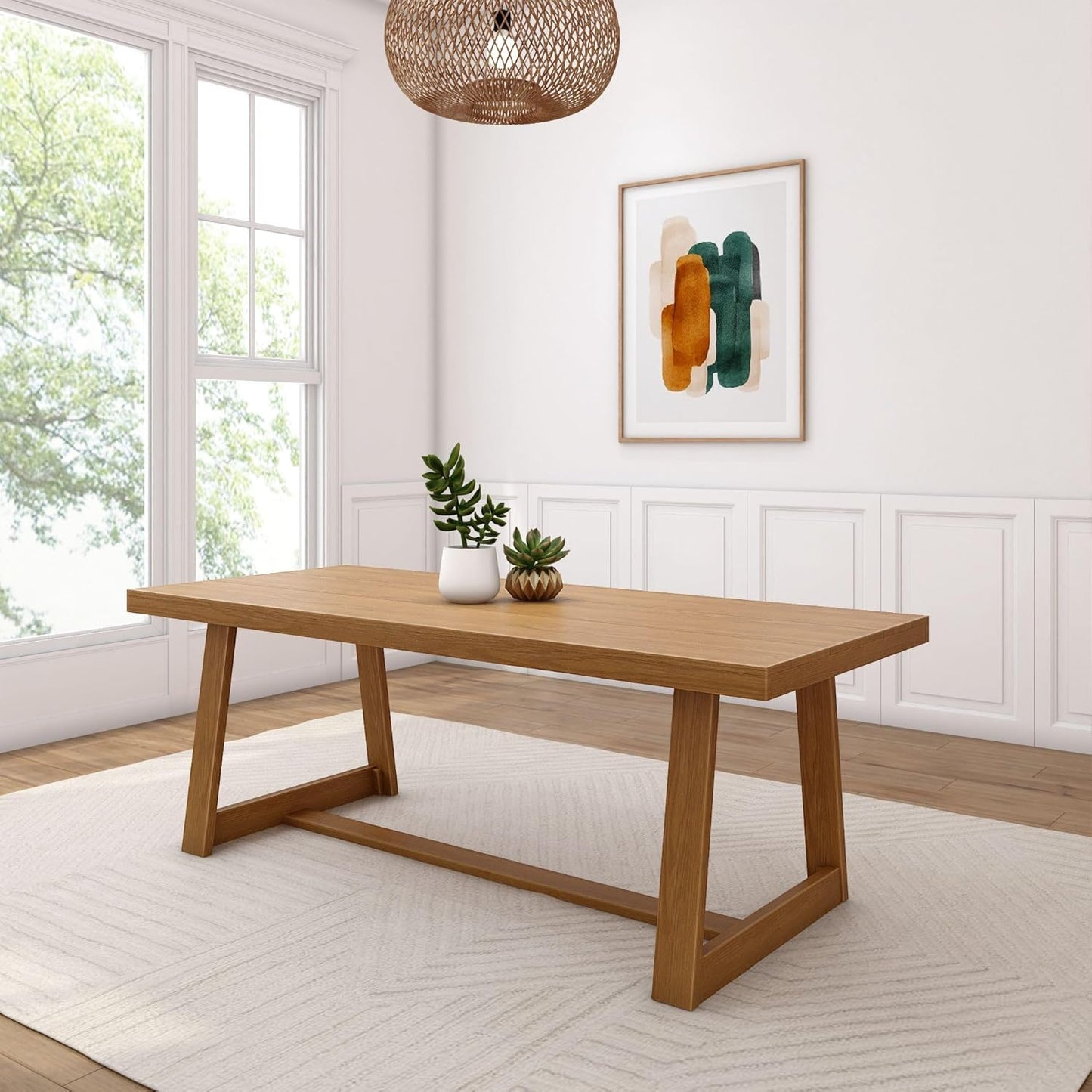 Plank+Beam 60 Inch Farmhouse Dining Bench, Solid Wood Entryway Bench, Wooden Outdoor Bench, Kitchen Dining Seat, Dining Room, Home Office, Living Room Furniture, Easy Assembly, Pecan Wirebrush