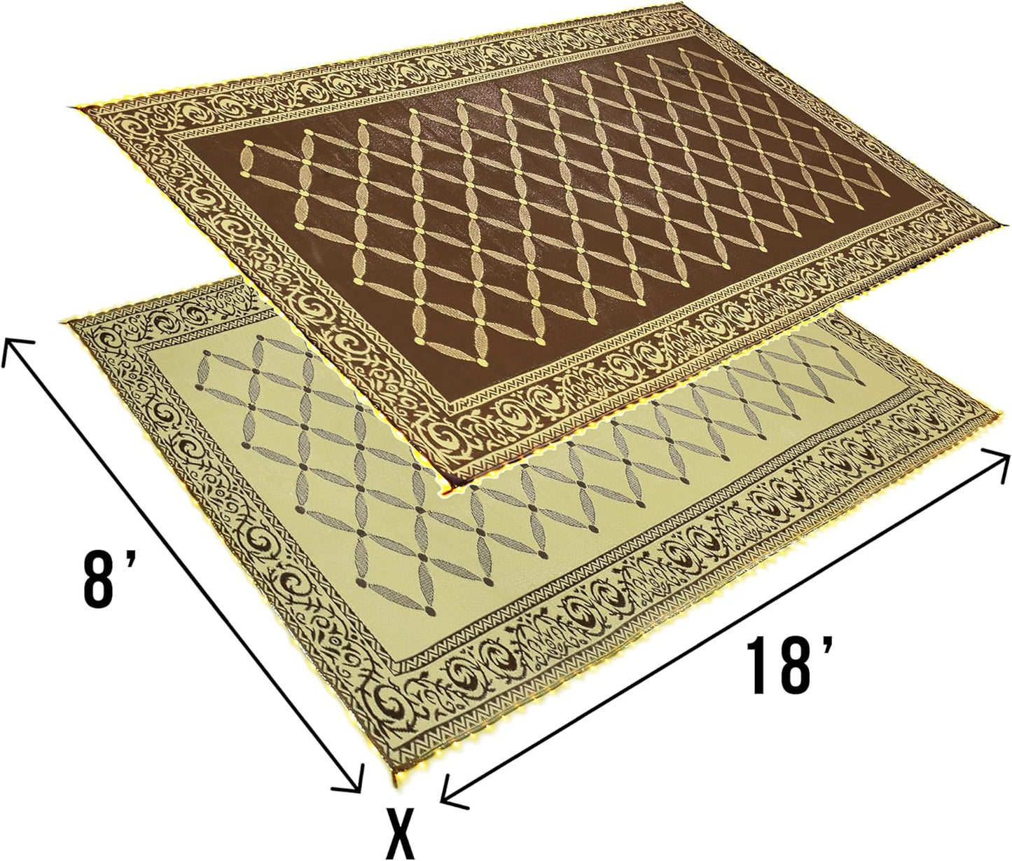 Stylish Camping L118187WL 8-feet by 18-feet LED Illuminated Patio Mat - Outdoor Patio Brown/Beige RV Camping Mat