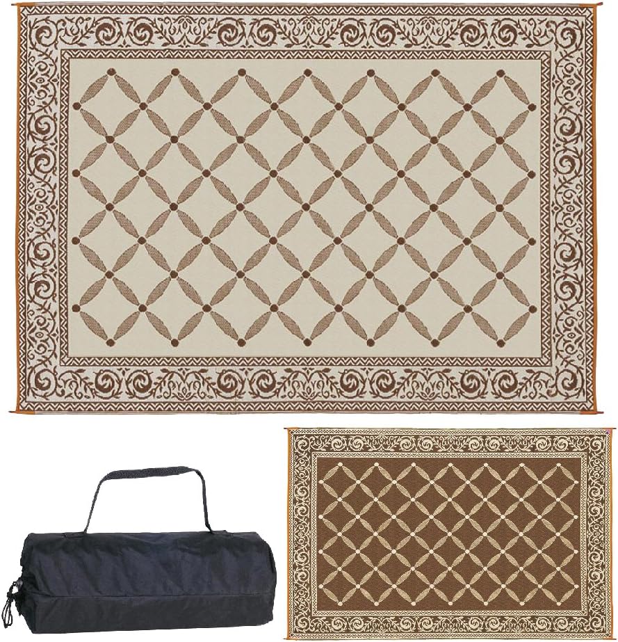 Stylish Camping L118187WL 8-feet by 18-feet LED Illuminated Patio Mat - Outdoor Patio Brown/Beige RV Camping Mat