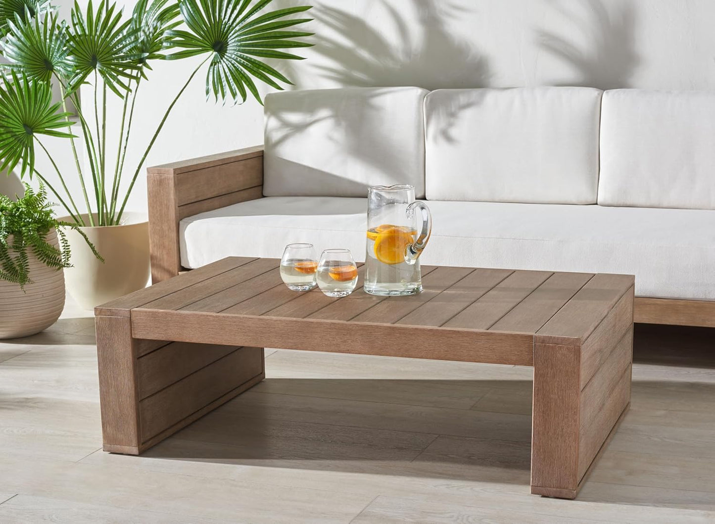 SAFAVIEH Couture Outdoor Collection Santiago Natural Solid Wood Coffee Table