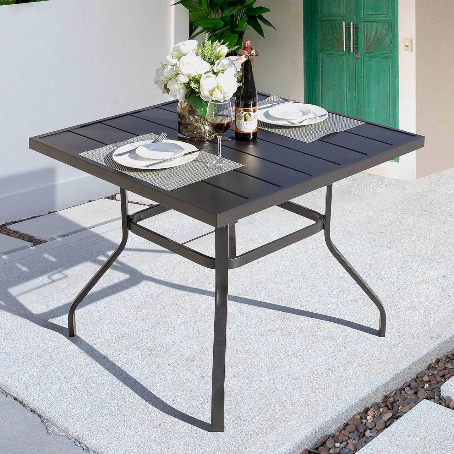 NUU GARDEN 60" Outdoor Dining Table with 2.09" Umbrella Hole, All Weather Cast Aluminum Outdoor Patio Table, 6-8 Person Rectangle Dining Table, Backyard Bistro Table for Garden, Poolside, Black