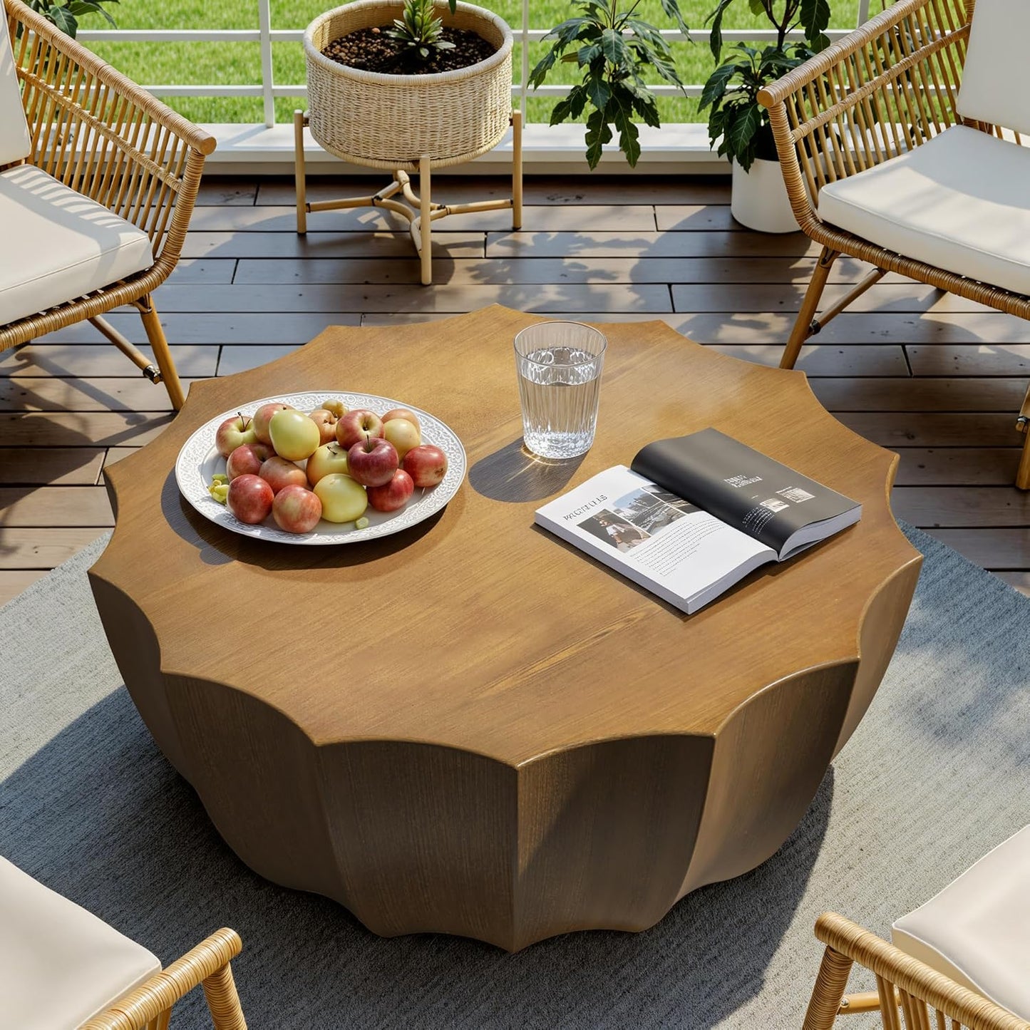 35" Outdoor Round Coffee Table Modern Stylish Design Waterproof & Moisture-Proof No Assembly Required Outdoor Coffee Table for Patio, Garden, Backyards - US Warehouse (White)