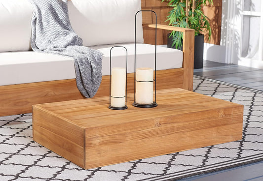 SAFAVIEH Outdoor Couture Collection Kauai Natural Solid Wood Teak Rectangular Coffee Table (CPT1042A)