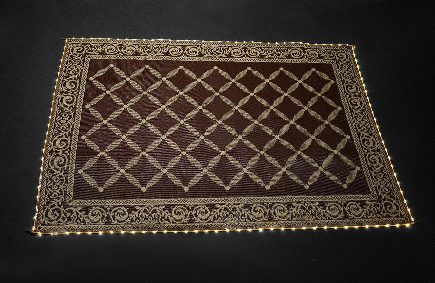 Stylish Camping L118187WL 8-feet by 18-feet LED Illuminated Patio Mat - Outdoor Patio Brown/Beige RV Camping Mat