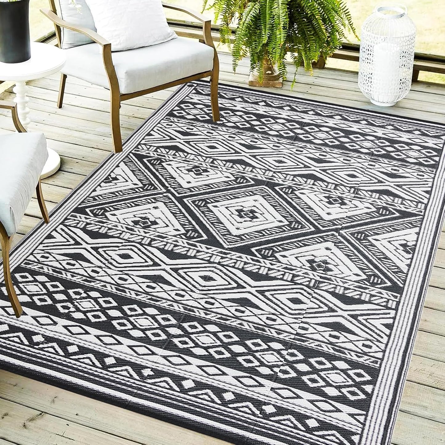 Outdoor Rug 8x10 ft with LED Light, Waterproof Reversible Outdoor Plastic Straw Rug for Patios Clearance, Large Outdoor Area Rug Carpet RV Mat for Camping Backyard Deck Porch Beach