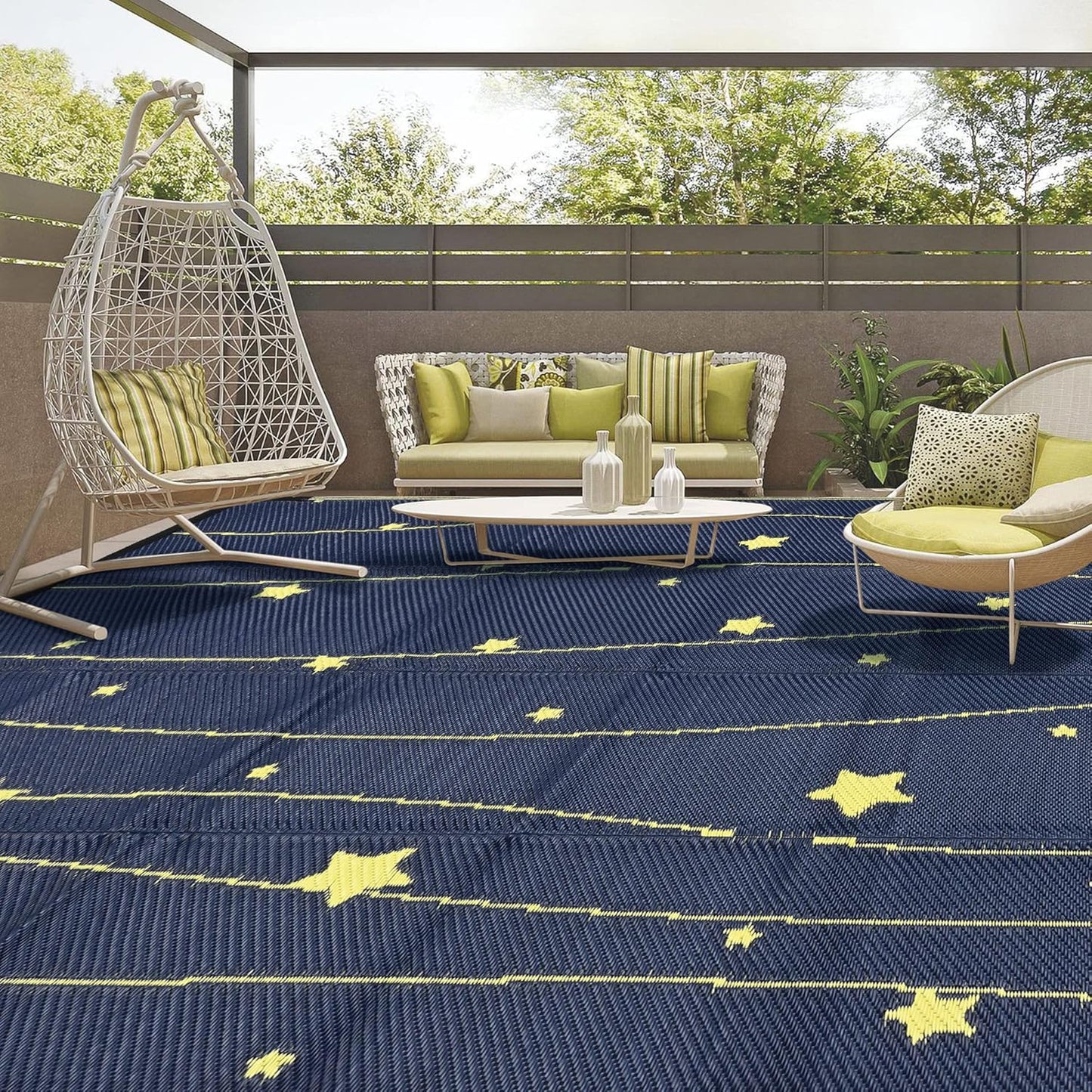 Boulder Bee LED Outdoor Rugs, Plastic Straw Rug Glow in The Night, Waterproof Outdoor Camping Rugs, Quick Drying Picnic Rug, Sand Free Reversible Beach Mats, 9 x 12 Feet