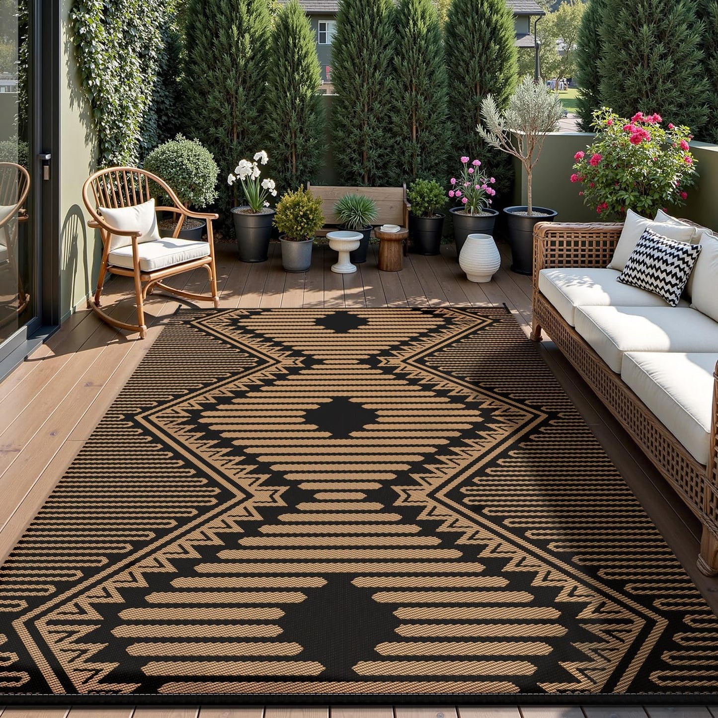 MontVoo Outdoor Rug with Led String Strip Lights 6x9 ft Waterproof Outdoor Patio Rug Mat Reversible Plastic Straw Rug Outside Outdoor Rug for RV Camping Picnic Balcony Fairy Boho Outdoor Decor