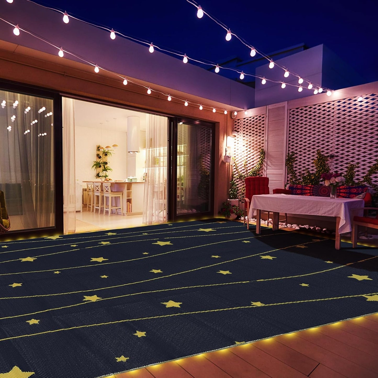 Boulder Bee LED Outdoor Rugs, Plastic Straw Rug Glow in The Night, Waterproof Outdoor Camping Rugs, Quick Drying Picnic Rug, Sand Free Reversible Beach Mats, 9 x 12 Feet