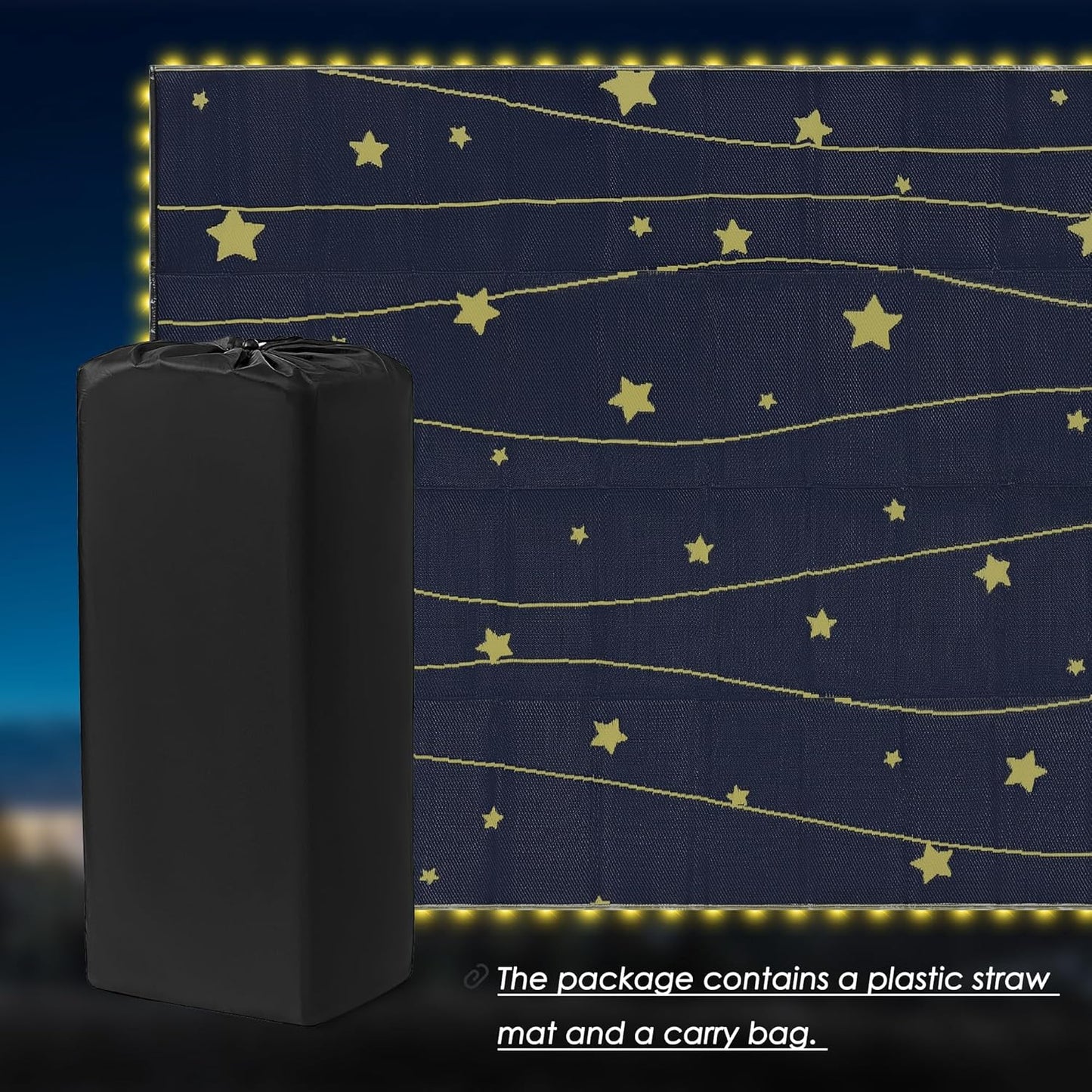 Boulder Bee LED Outdoor Rugs, Plastic Straw Rug Glow in The Night, Waterproof Outdoor Camping Rugs, Quick Drying Picnic Rug, Sand Free Reversible Beach Mats, 9 x 12 Feet