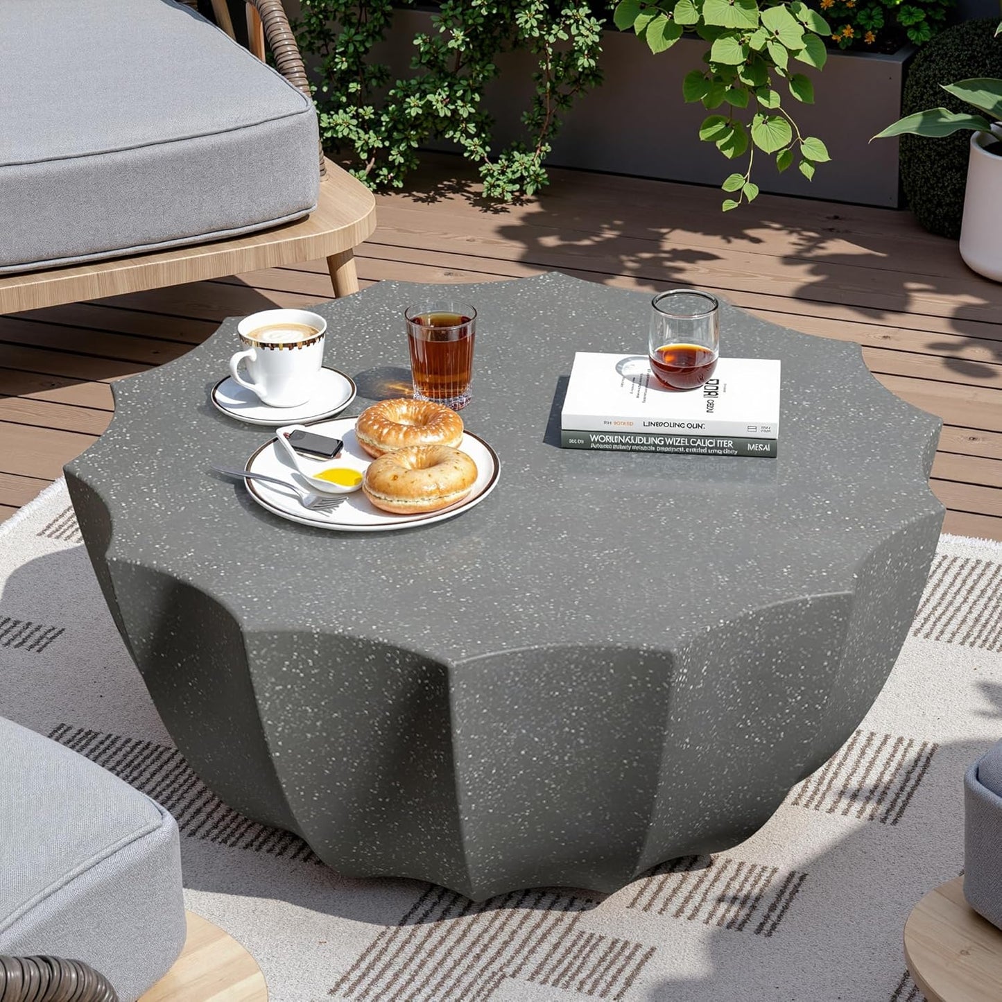 35" Outdoor Round Coffee Table Modern Stylish Design Waterproof & Moisture-Proof No Assembly Required Outdoor Coffee Table for Patio, Garden, Backyards - US Warehouse (White)