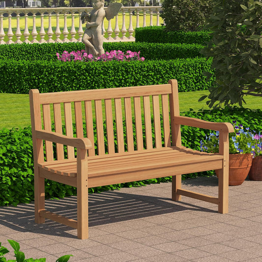 Outdoor Teak Bench, Park Bench for 2 People, Ergonomic Patio Seating, Weather-Resistant and Durable Design, Perfect for Yard, or Porch.