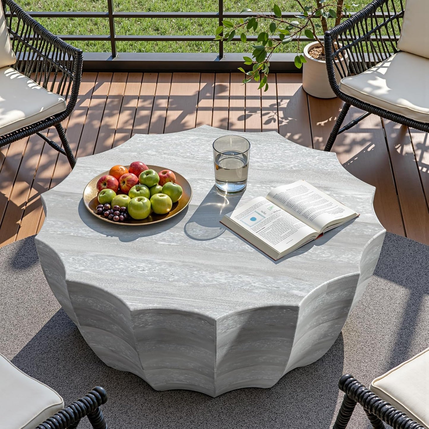 35" Outdoor Round Coffee Table Modern Stylish Design Waterproof & Moisture-Proof No Assembly Required Outdoor Coffee Table for Patio, Garden, Backyards - US Warehouse (White)