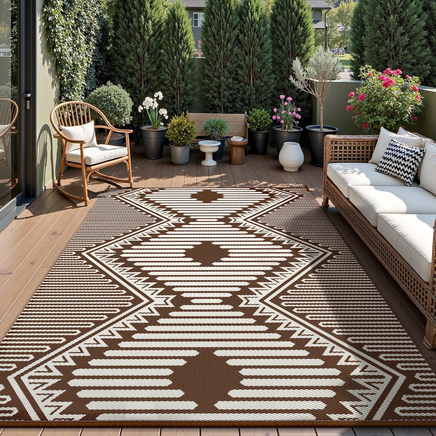 MontVoo Outdoor Rug with Led String Strip Lights 6x9 ft Waterproof Outdoor Patio Rug Mat Reversible Plastic Straw Rug Outside Outdoor Rug for RV Camping Picnic Balcony Fairy Boho Outdoor Decor