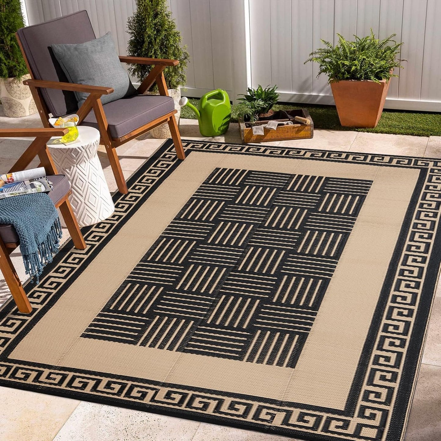 Outdoor Rug 8x10 ft with LED Light, Waterproof Reversible Outdoor Plastic Straw Rug for Patios Clearance, Large Outdoor Area Rug Carpet RV Mat for Camping Backyard Deck Porch Beach